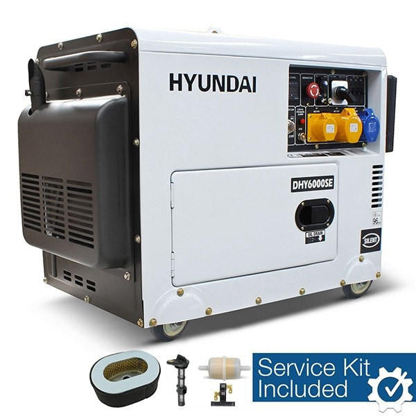 Hyundai 5.2kW / 6.5kVA* Diesel Generator, 3000rpm, 230v Single Phase Output, Silenced Standby Genset | DHY6000SE