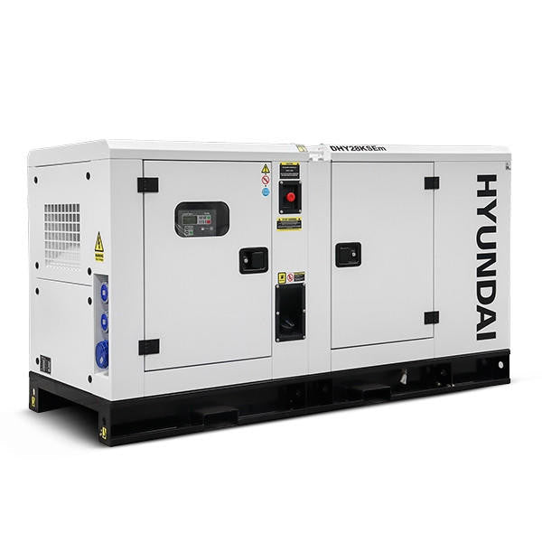 Hyundai 28kW / 35kVA* Single Phase, 230v Diesel Generator, 1500rpm Water-cooled Slow Running Genset, Silenced Canopy | DHY28KSEm