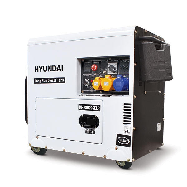 Hyundai 5.8kW / 7.5kVA* Silenced Diesel Generator, 3000rpm, Long Running Standby, 230v Single Phase Output | DHY8000SELR