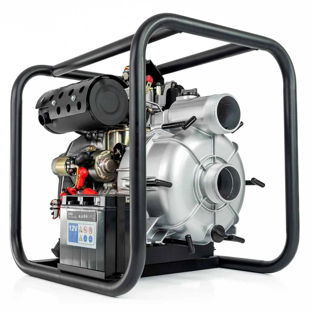 Hyundai 80mm 3" Electric Start Open Frame Diesel Trash Water Pump, 25m Total Head, 6m Lift, 880min Flow Rate, 6hp, 296cc | DHYT80E
