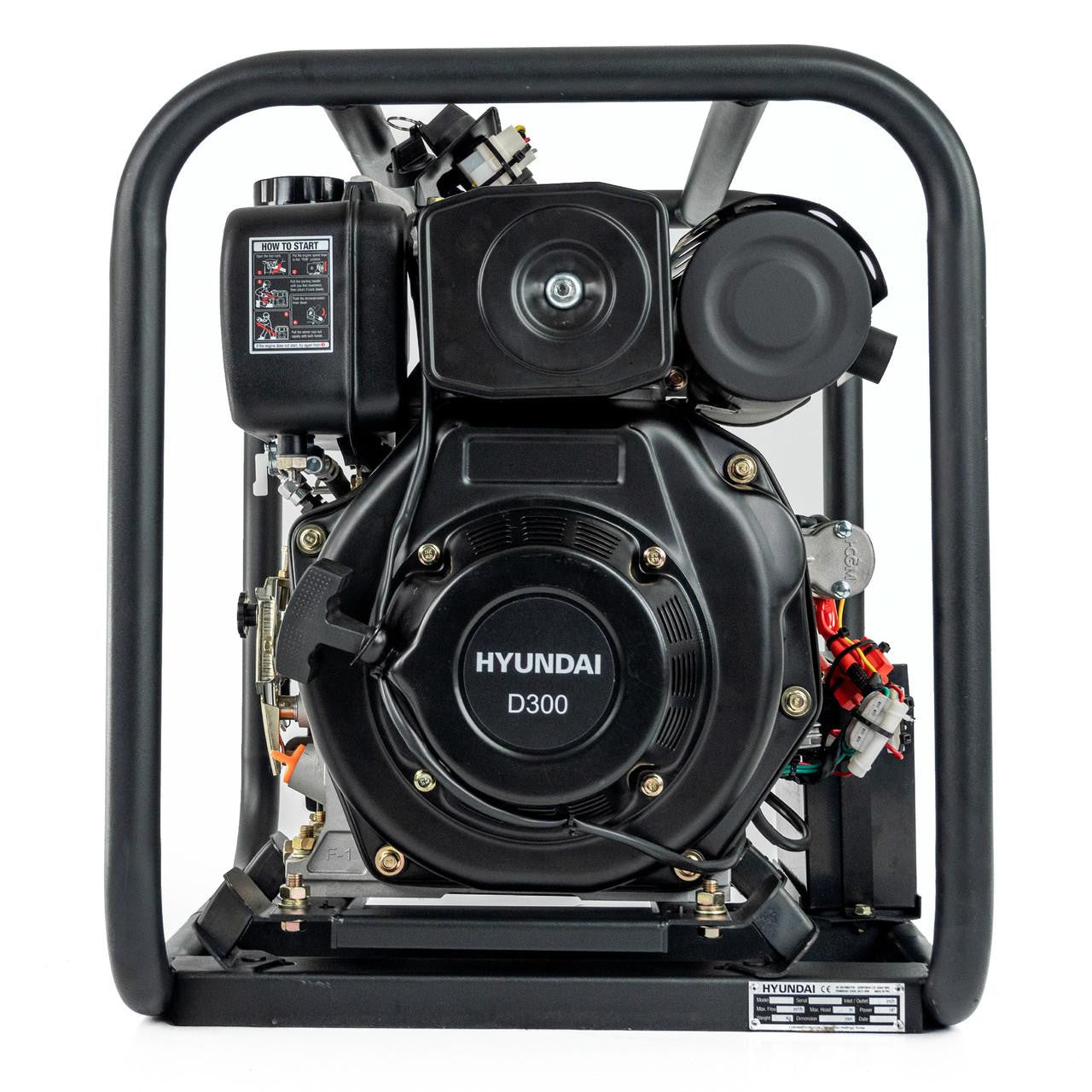 Hyundai 80mm 3" Electric Start Open Frame Diesel Trash Water Pump, 25m Total Head, 6m Lift, 880min Flow Rate, 6hp, 296cc | DHYT80E