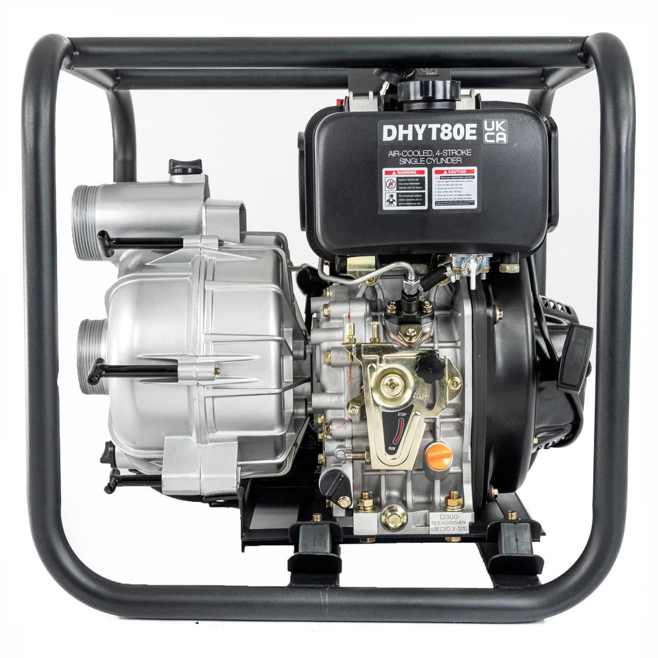 Hyundai 80mm 3" Electric Start Open Frame Diesel Trash Water Pump, 25m Total Head, 6m Lift, 880min Flow Rate, 6hp, 296cc | DHYT80E