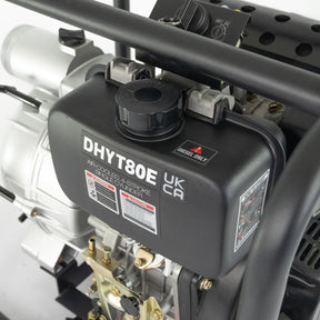 Hyundai 80mm 3" Electric Start Open Frame Diesel Trash Water Pump, 25m Total Head, 6m Lift, 880min Flow Rate, 6hp, 296cc | DHYT80E
