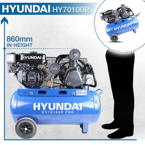 Hyundai 7hp 90L Heavy Duty Petrol Air Compressor 10.7CFM 145psi Belt Drive | HY70100P