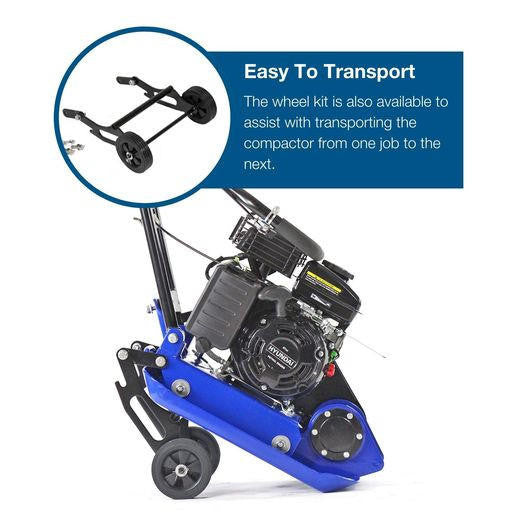 Hyundai 50kg, 32cm, 78.5cc Petrol Plate Compactor,Wheel Kit and Paving Pad | HYCP5030