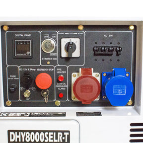 Hyundai 5.8kW / 7.5kVA* Diesel Generator, Multi-phase 230v & 400v, Max Power Three Phase / Single Phase, Long Run Tank | DHY8000SELR-T