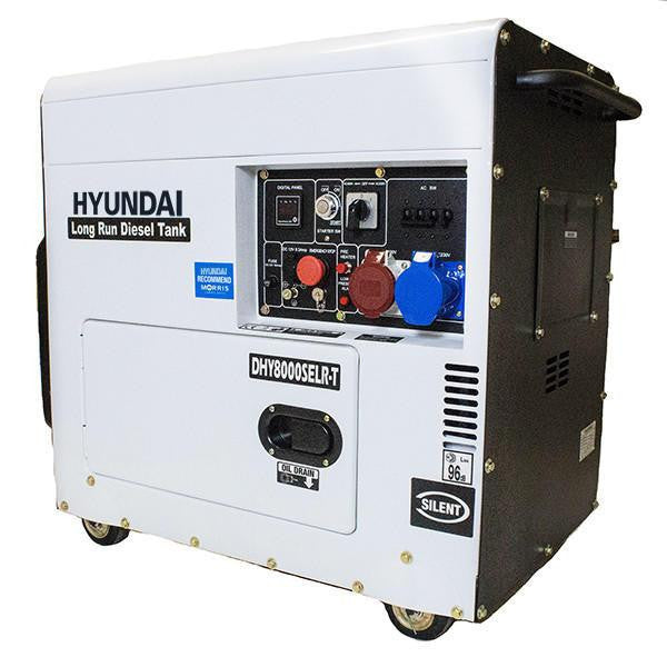 Hyundai 5.8kW / 7.5kVA* Diesel Generator, Multi-phase 230v & 400v, Max Power Three Phase / Single Phase, Long Run Tank | DHY8000SELR-T