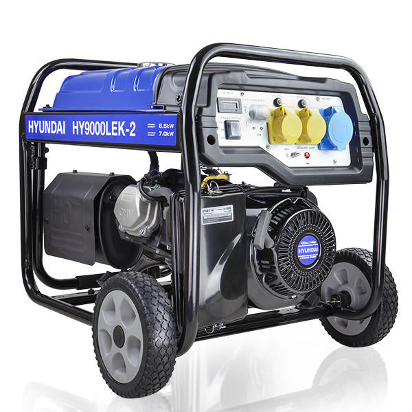 Hyundai 7kW / 8.75kVA* Petrol Open Frame Site Generator with Electric Start & Wheel Kit | HY9000LEK-2