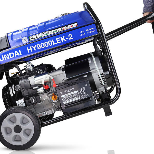 Hyundai 7kW / 8.75kVA* Petrol Open Frame Site Generator with Electric Start & Wheel Kit | HY9000LEK-2