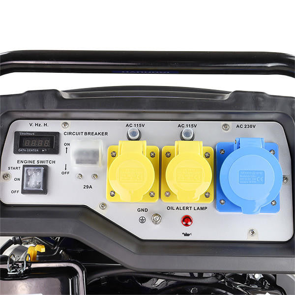 Hyundai 7kW / 8.75kVA* Petrol Open Frame Site Generator with Electric Start & Wheel Kit | HY9000LEK-2