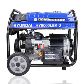 Hyundai 7kW / 8.75kVA* Petrol Open Frame Site Generator with Electric Start & Wheel Kit | HY9000LEK-2