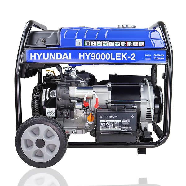 Hyundai 7kW / 8.75kVA* Petrol Open Frame Site Generator with Electric Start & Wheel Kit | HY9000LEK-2