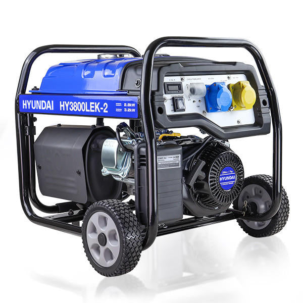 Hyundai 3.2kW / 4kVA* Petrol Site Open Generator with Electric, Recoil Start & Wheel Kit| HY3800LEK-2