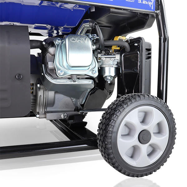 Hyundai 3.2kW / 4kVA* Petrol Site Open Generator with Electric, Recoil Start & Wheel Kit| HY3800LEK-2