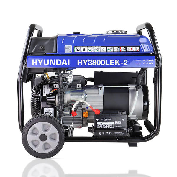 Hyundai 3.2kW / 4kVA* Petrol Site Open Generator with Electric, Recoil Start & Wheel Kit| HY3800LEK-2