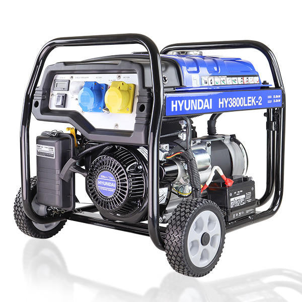 Hyundai 3.2kW / 4kVA* Petrol Site Open Generator with Electric, Recoil Start & Wheel Kit| HY3800LEK-2