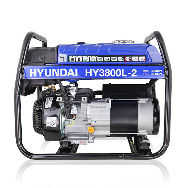 Hyundai 3.2kW / 4kVA* Petrol Site Open Generator with Recoil Start | HY3800L-2