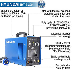 Hyundai 200A TIG MMA / ARC Inverter Welder Single Phase 230V | HYTIG200