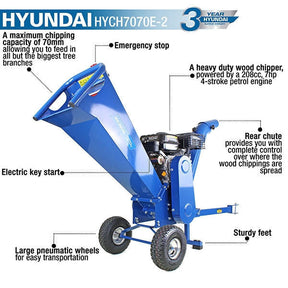 Hyundai 212cc 70mm Petrol Wood Chipper 7hp Electric Start 4-Stroke | HYCH7070E-2