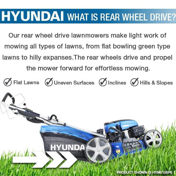 Hyundai 17" / 42cm 139cc Self-Propelled Petrol Lawnmower, 25-75mm Cuts, Rear Discharge | HYM430SP