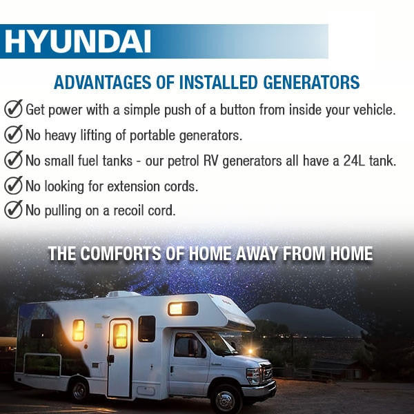 Hyundai Petrol 3.5kW Underslung Vehicle Mounted RVi Generator, Pure Sine Wave Output, Includes Fittings & Panel | HY3500RVi