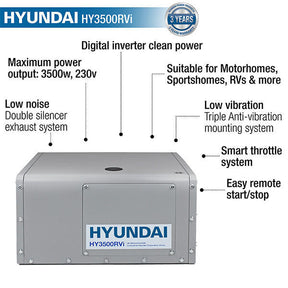 Hyundai Petrol 3.5kW Underslung Vehicle Mounted RVi Generator, Pure Sine Wave Output, Includes Fittings & Panel | HY3500RVi