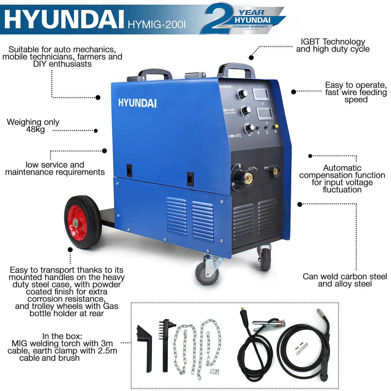 Hyundai 200A MIG / Welder Single Phase Pro series 230V | HYMIG-200I