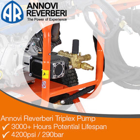 P1 4200psi 290bar Petrol Pressure Washer, Hyundai 14hp Engine, Triplex Annovi Reverberi Pump, 15L/min Flow Rate | P4200PWT