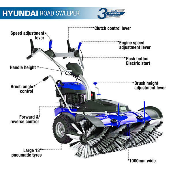 Hyundai 173cc 39'' 100cm Self Propelled Petrol Yard Sweeper Powerbrush | HYSW1000