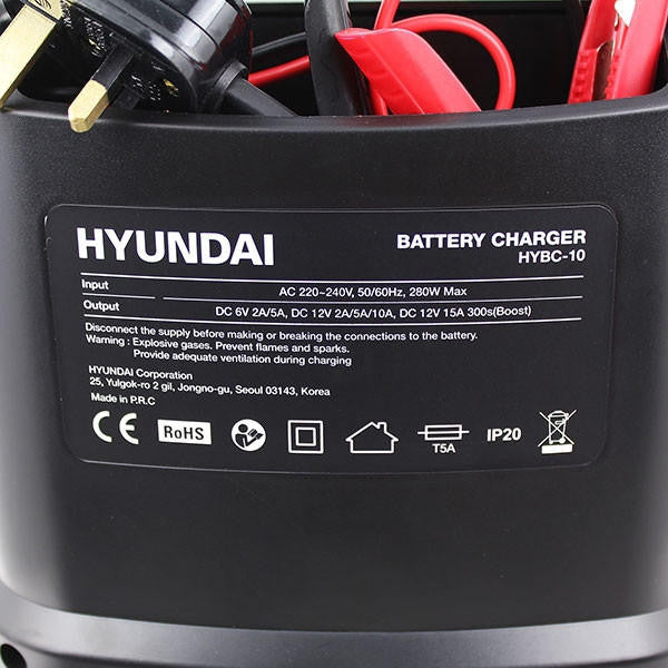 Hyundai 6v and 12v Battery Boost Charger, 15 Amp | HYBC-10
