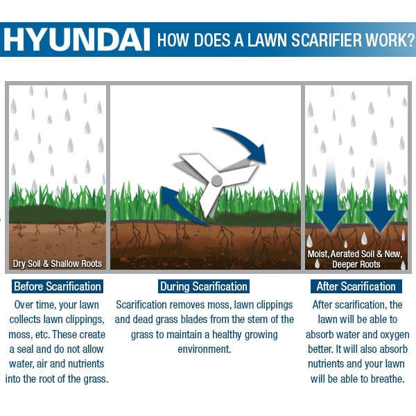 Hyundai 16'' / 40cm 212cc Petrol Lawn Scarifier and Aerator 4-Stroke | HYSC210