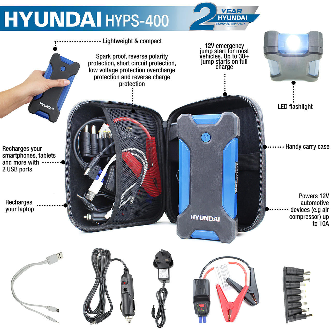 Hyundai Portable Power Bank And Jump Starter 12V/400A | HYPS400