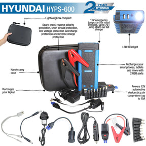 Hyundai 12V Portable Power Bank And Jump Starter 600A, 15000mAh | HYPS600