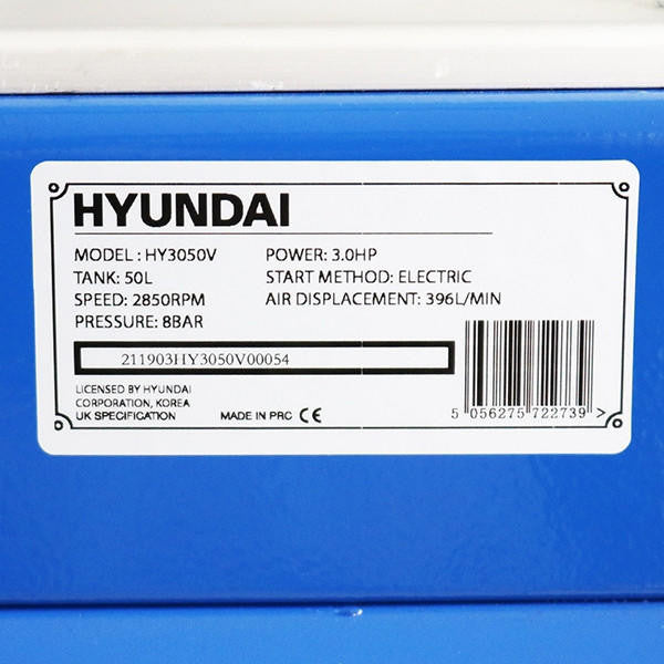 Hyundai 3hp 50L Electric Air Compressor 14CFM 116psi Direct Drive V-Twin | HY3050V