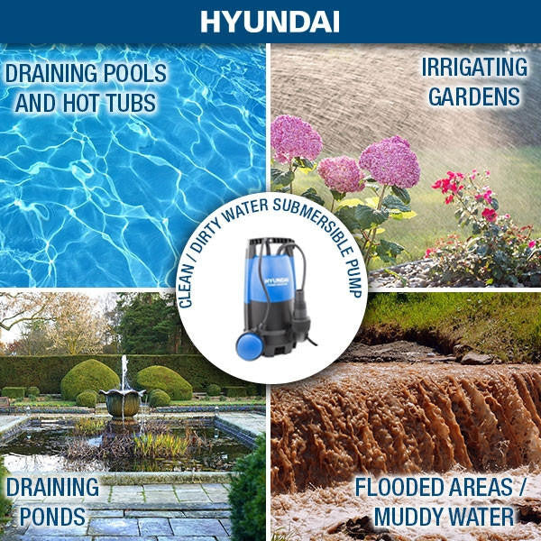 Hyundai 400W Submersible Water Pump, 25-32mm / 1 - 1/4" Hose, Clean and Dirty Water, 5.8m Lift | HYSP400CD
