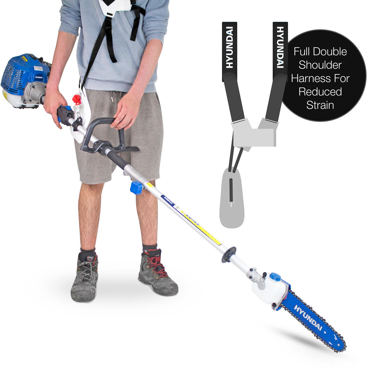 Hyundai 52cc Petrol Pole Saw Pruner Chainsaw 2.7m Long Reach 260mm Cutting Width | HYPS5200X