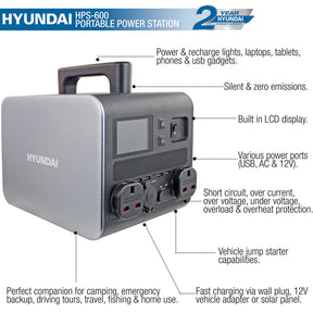 Hyundai HPS-600 Portable Power Station & Protective Carry/Shoulder Bag