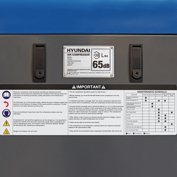 Hyundai 10hp 300L Heavy-Duty Industrial Screw Air Compressor, 400v, Quiet Running | HYSC100300