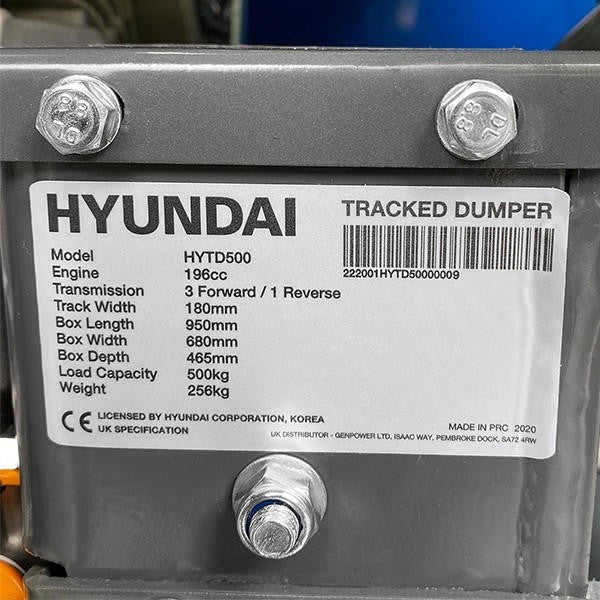 Hyundai 196cc 500kg Petrol Tracked Mini Dumper Power Barrow Transporter | HYTD500