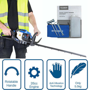 Hyundai 26cc 600mm Petrol Hedge Trimmer Cutter, Easy-Start & Lightweight 2-stroke | HYHT2600X