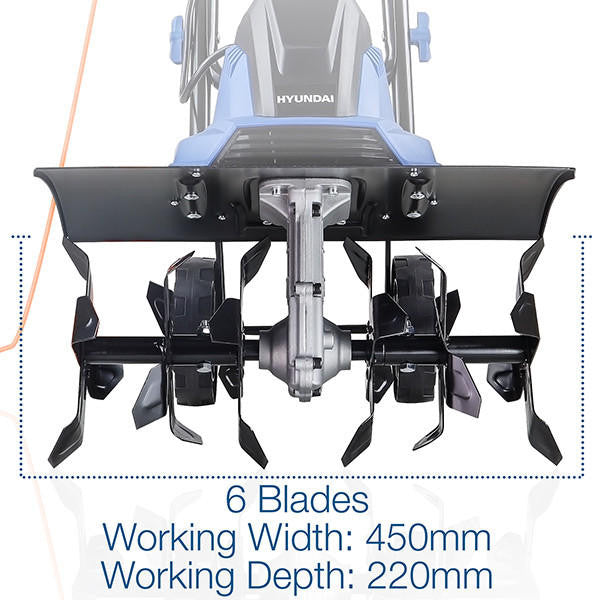 Hyundai 1500W 45cm Electric Garden Tiller, Cultivator, Rotovator and Rototiller 4 x 6 Blades | HYT1500E