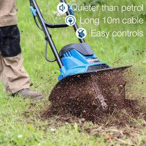 Hyundai 1050W 36cm Electric Garden Tiller, Cultivator, Rotovator and Rototiller 4 x 4 Blades | HYT1050E