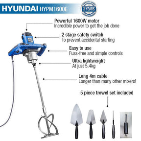 Hyundai 1600W Electric Paddle Mixer 5 Piece Trowel Set 230v 240v | HYPM1600E