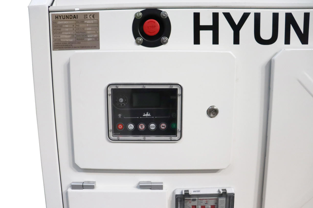 Hyundai 17kW / 20.4kVA* Compact Diesel Generator, Slow-running 1500rpm, 230v Single Phase Genset with Silenced Canopy | DHY18COM-1