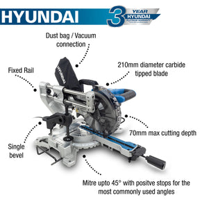 Hyundai 1500W Electric Mitre Saw / Chop Saw with 210mm Blade, 230V | HYMS1500E