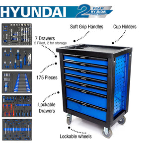 Hyundai Tool Chest 175 Piece 7 Drawer Castor Mounted Roller Cabinet | HYTC9006