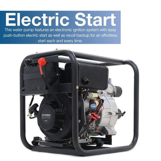 Hyundai Diesel Dirty Water Pump 3in Electric Start + 2 Hoses