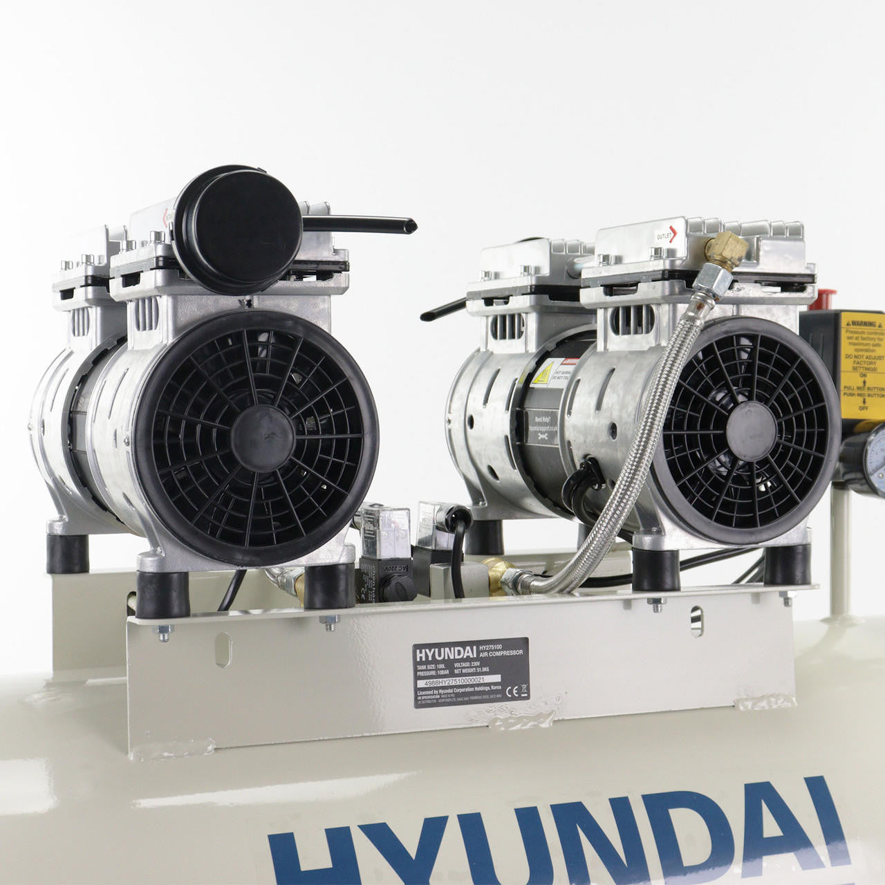 Hyundai 1500W / 2HP 100L Oil Free Low Noise Electric Air Compressor 11CFM 145psi Direct Drive | HY275100