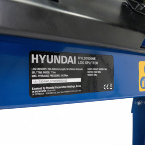 Hyundai 7 Tonne Horizontal Electric Log Splitter with Hydraulic Ram, Steel Protection Cage 520mm Length |  HYLS7000HE