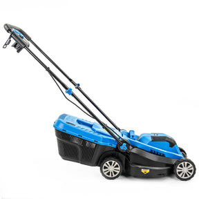 Hyundai 33cm 1300W Electric Lawn Mower, 11m Detachable Power Cable, 3 Heights & 30L Collection Bag | HYM3313E
